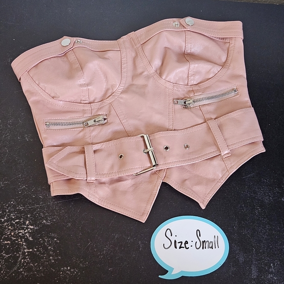 Shein Faux Leather Tube Top Buckle Zipper Dusty Pink Biker Womens Size Small - Picture 2 of 6